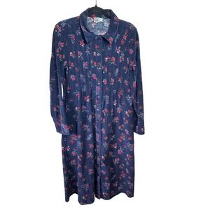 Vermont Country Store Corduroy Dress Floral‎ SZ M Button Pockets Cottagecore